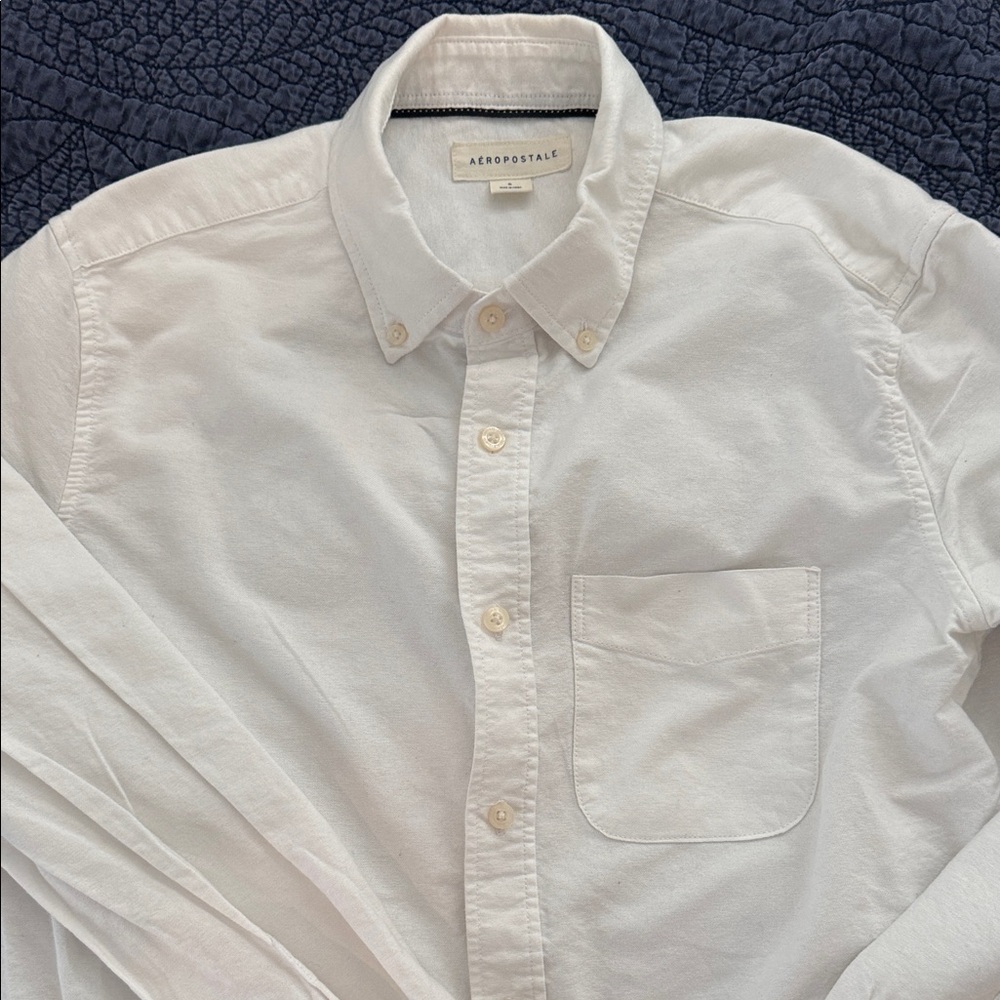 Aeropostale Men's Classic White Button Down Shirt School Uniform S